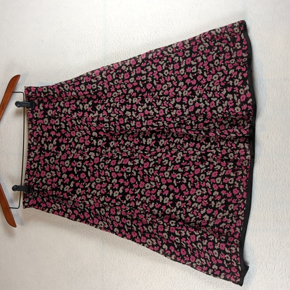 Indira Pink & Black Floral Chiffon Whimsigoth Skirt M